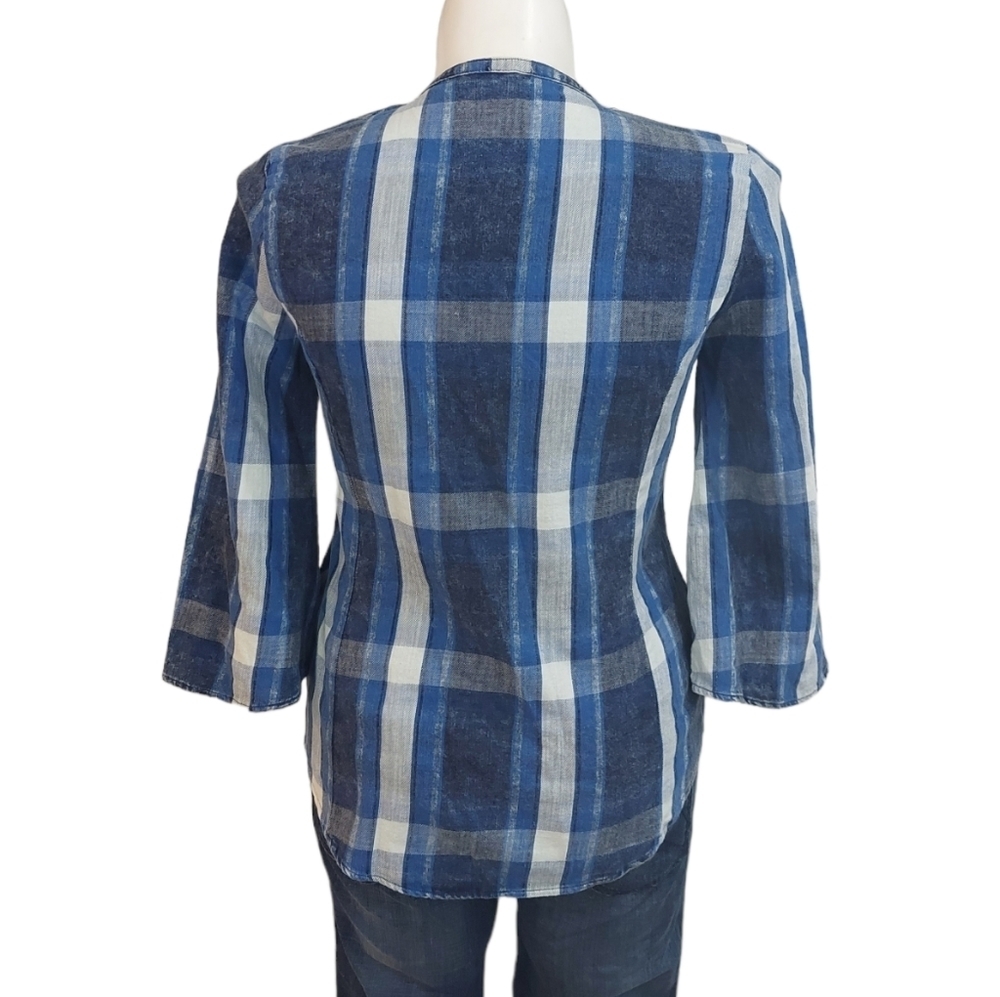 Reba Blue Flannel Blouse Sz M Snap Button Front 100% Cotton - Picture 3 of 12